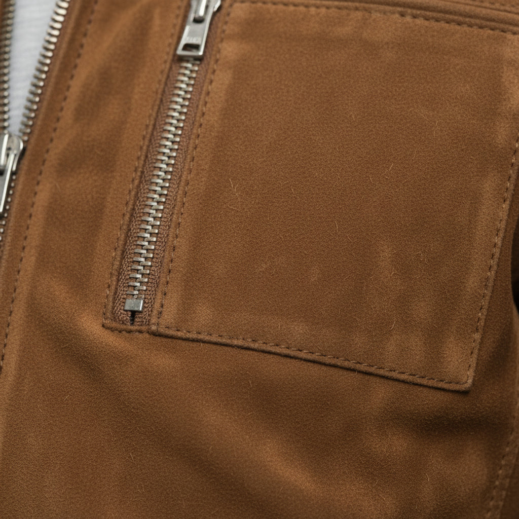 close-up-leather - Men's Cafe Racer Suede Jacket, Suede Biker Jacket, Men's Motorcycle Jacket, Brown Suede Moto Jacket