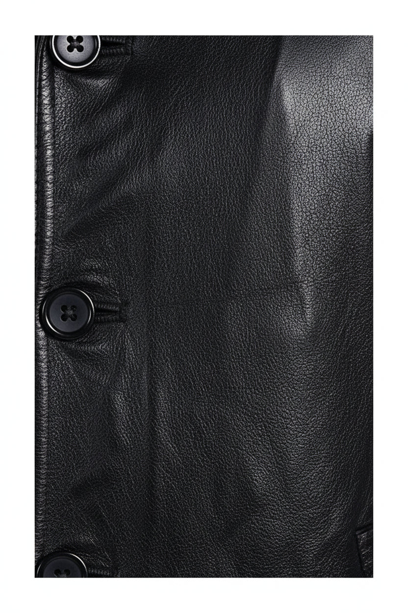 close-up-leather - Men's Car Coat Jacket, Leather Overcoat, Tailored Leather Jacket, Smooth Leather Coat