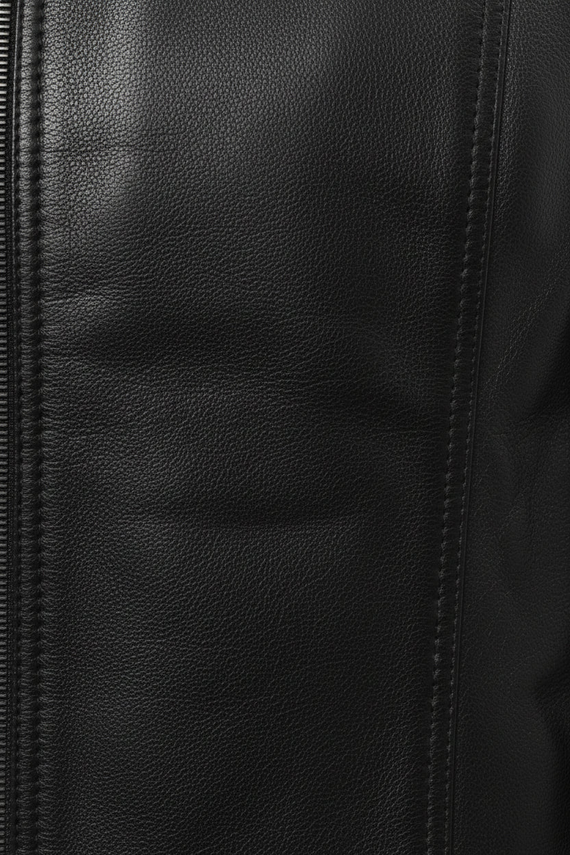 close-up-leather - Men's Classic Leather Jacket, Leather Shirt Collar Jacket, Handmade Leather Jacket, Minimalist Leather Jacket