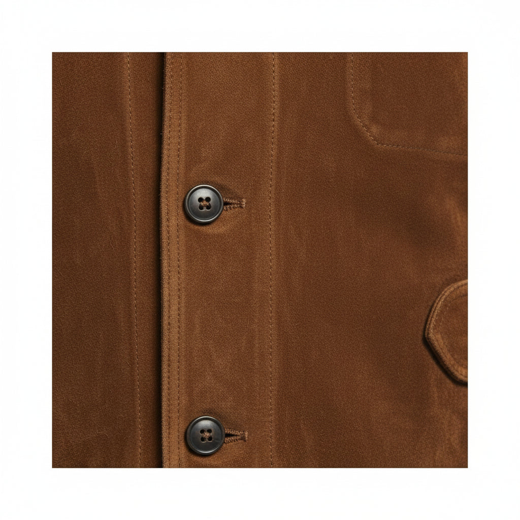 close-up-leather - Men's Field Jacket, Men's Safari Jacket, Suede Leather Jacket, Cognac Brown Jacket