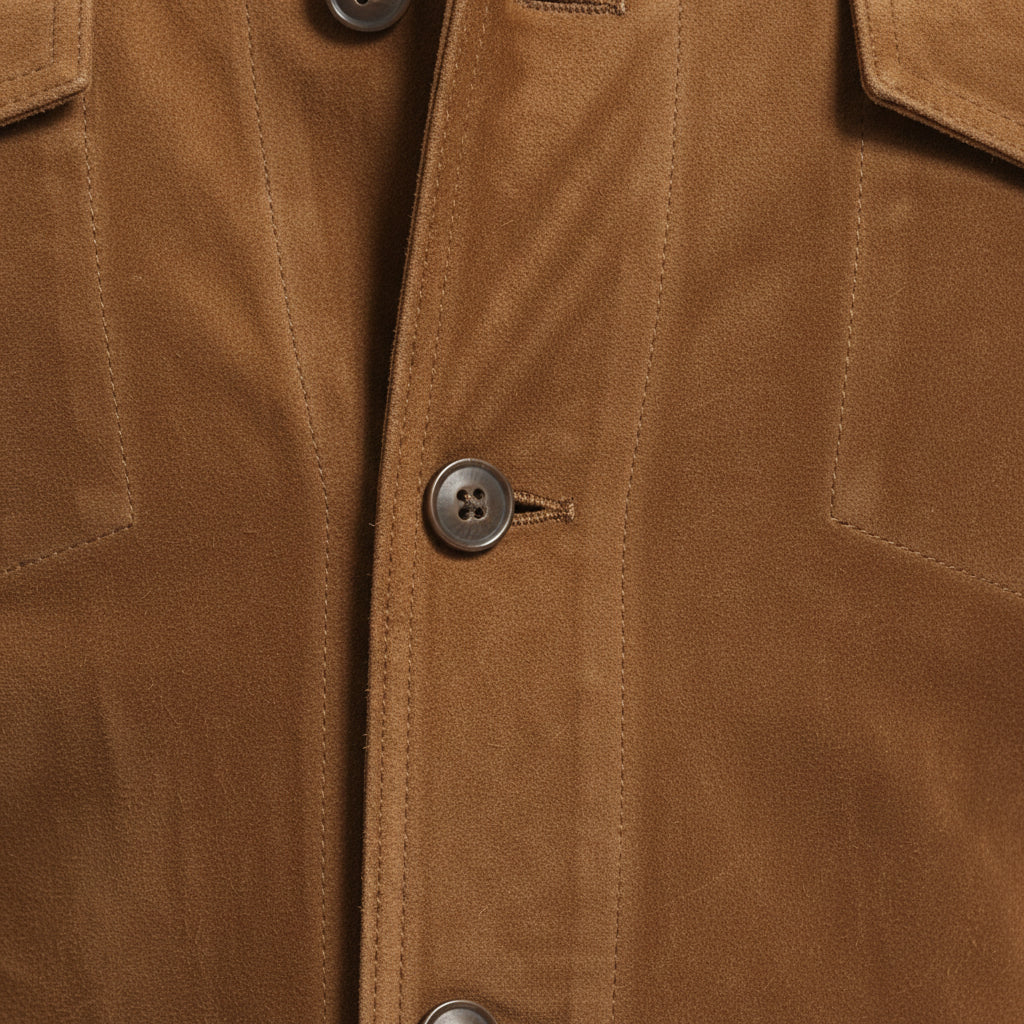 close-up-leather - Men's Field Jacket, Suede Safari Jacket, Brown Suede Jacket, Outdoor Leather Jacket