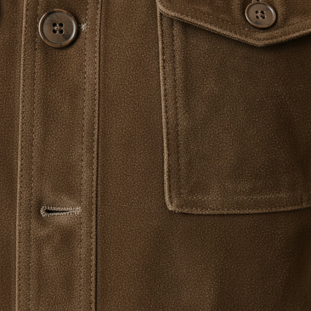 close-up-leather - Men's Field Jacket, Suede Trucker Jacket, Brown Suede Jacket, Suede Outdoor Jacket