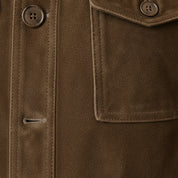 close-up-leather - Men's Field Jacket, Suede Trucker Jacket, Brown Suede Jacket, Suede Outdoor Jacket