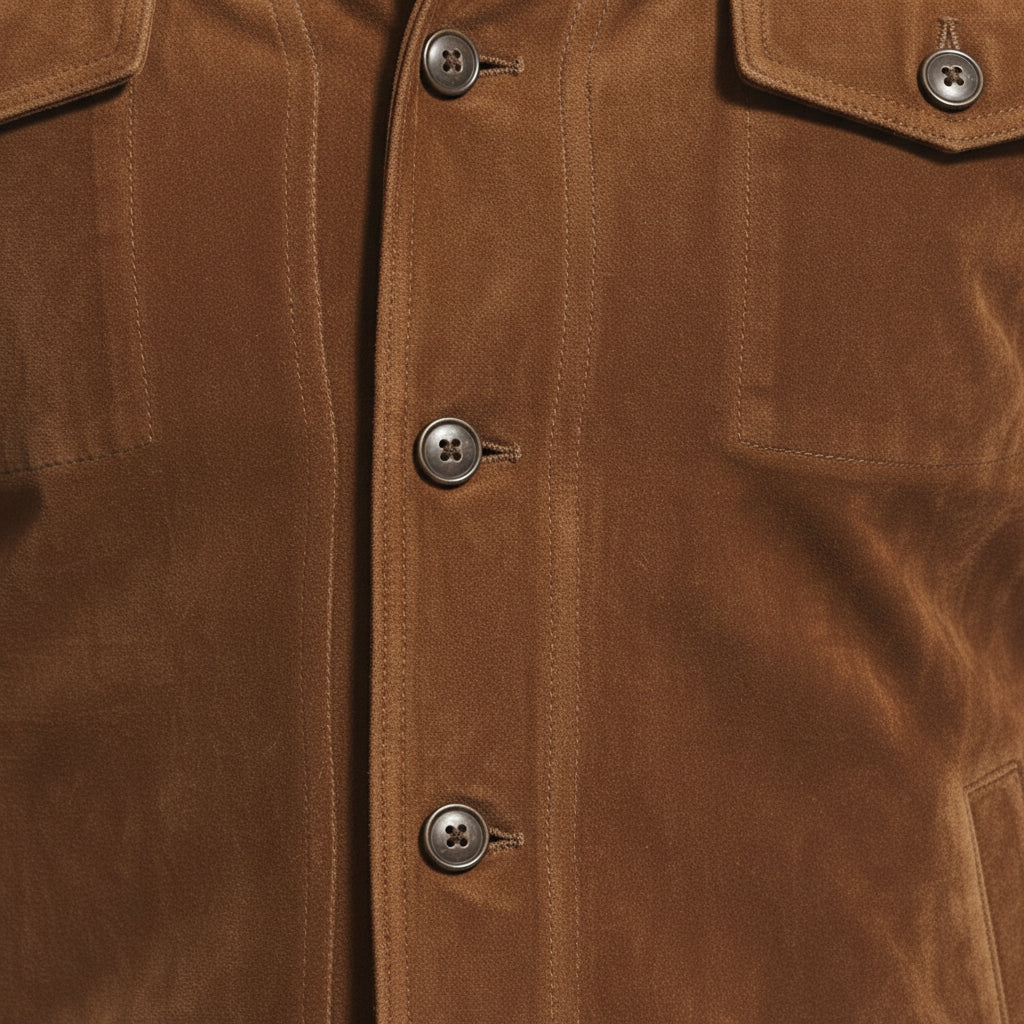 close-up-leather - Men's Field Suede Jacket, Suede Field Jacket, Men's Casual Suede Jacket, Brown Suede Jacket