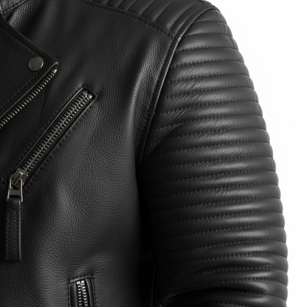 close-up-leather - Mens Leather Jacket Black Quilted Genuine Lambskin Biker Motorcycle