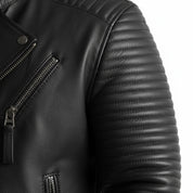 close-up-leather - Mens Leather Jacket Black Quilted Genuine Lambskin Biker Motorcycle