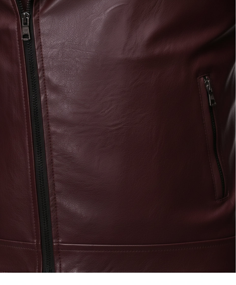 close-up-leather - Mens Maroon biker leather jacket Jacket, maroon leather jacket for men