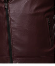 close-up-leather - Mens Maroon biker leather jacket Jacket, maroon leather jacket for men