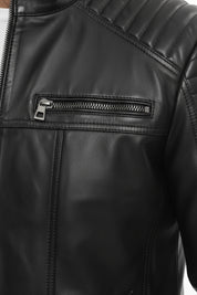 close-up-leather - Men's Moto Leather Jacket, Racer Style Jacket, Leather Motorcycle Jacket, Biker Jacket