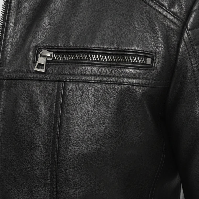 close-up-leather - Men's Moto Leather Jacket, Racer Style Jacket, Leather Motorcycle Jacket, Biker Jacket