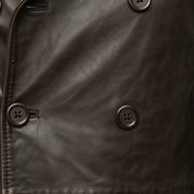 close-up-leather - Men's Pea Coat Leather Jacket, Leather Pea Coat, Leather Outerwear, Men's Leather Jacket