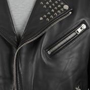 close-up-leather - Men's Punk Rock Black Leather Jacket with Studs