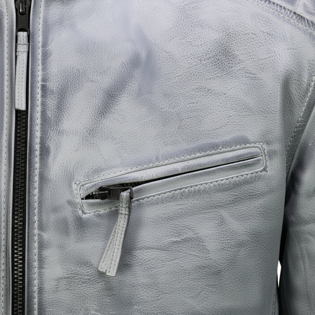 close-up-leather - Mens Real Leather Antique Wash Retro Vintage Style Biker Jacket Slim fit