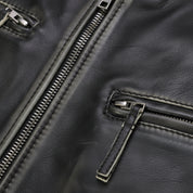 close-up-leather - Mens Real Leather black Retro Vintage Style Biker Jacket, Slim fit jacket