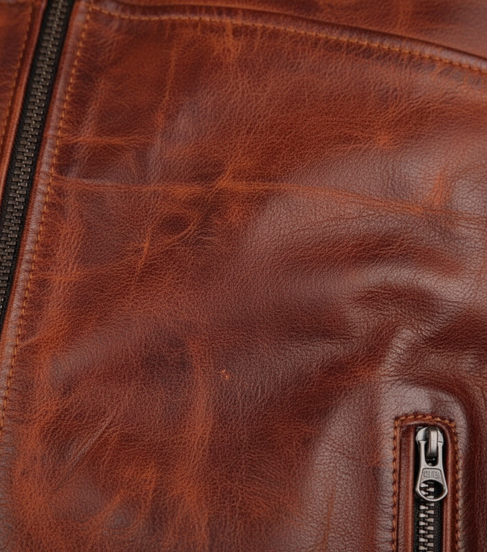 close-up-leather - Mens Retro Cafe Racer Biker Distressed Browm Motorcycle Leather Jacket