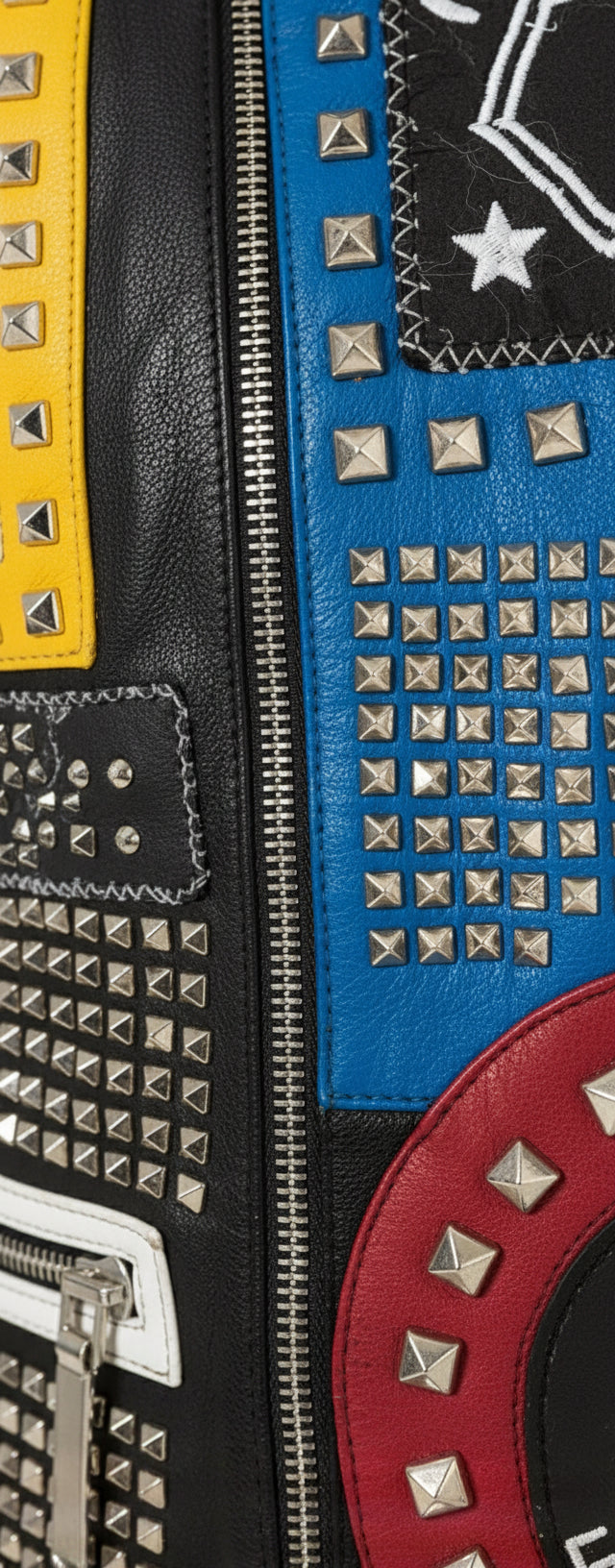 close-up-leather - Men's Retro Diamond Studded Leather Motorcycle Jacket