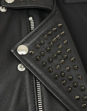 close-up-leather - Men's Skull Studded Black Leather Jacket