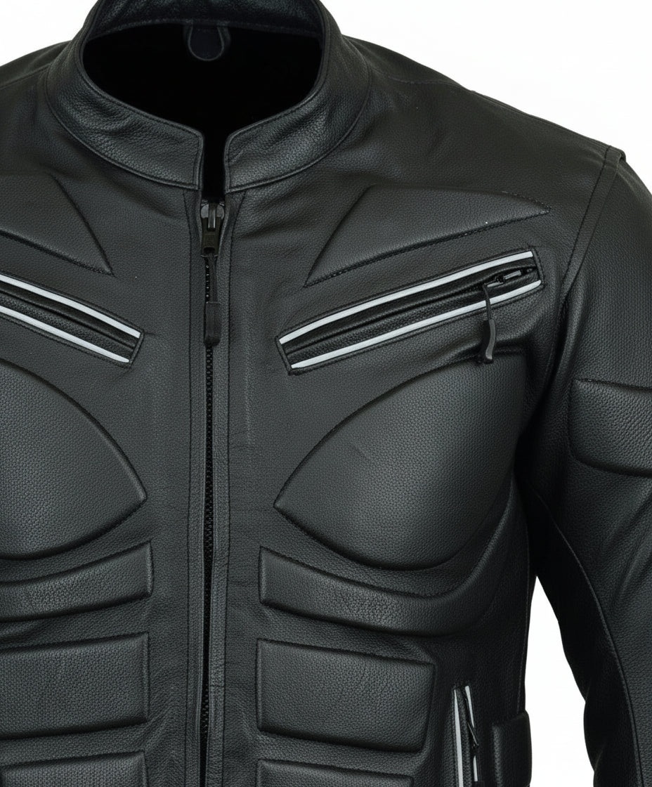close-up-leather - Men's Slim Fit Black Leather Biker Jacket