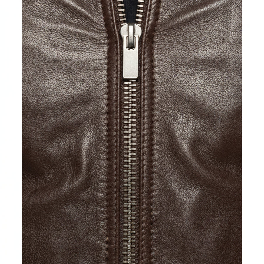 close-up-leather - Men's Slim Fit Brown Leather Jacket