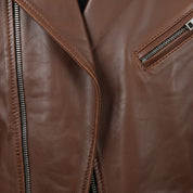 close-up-leather - Men's Slim Fit Brown Motorcycle Leather Jacket