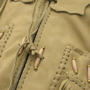 close-up-leather - Mens Suede Leather Jacket Western Wear Cowboy Coat Fringe Bead & Bones Work