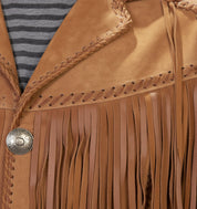 close-up-leather - Men's Tan Brown Fringed Suede Leather Cowboy Jacket