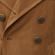 close-up-leather - Men's Trench Jacket, Suede Pea Coat, Military Style Jacket, Double-Breasted Leather Coat