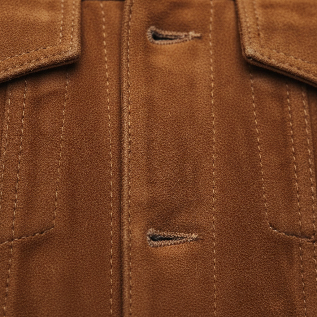 close-up-leather - Men's Trucker Suede Jacket, Brown Suede Jacket, Casual Men's Jacket, Button Front Suede Jacket