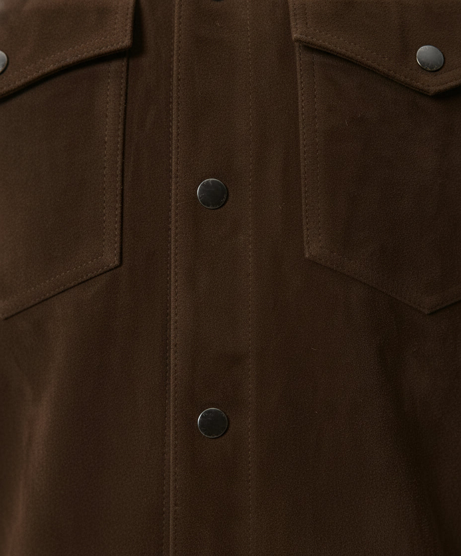close-up-leather - Men's Trucker Suede Jacket, Classic Suede Jacket, Casual Men's Jacket, Dark Brown Trucker Jacket