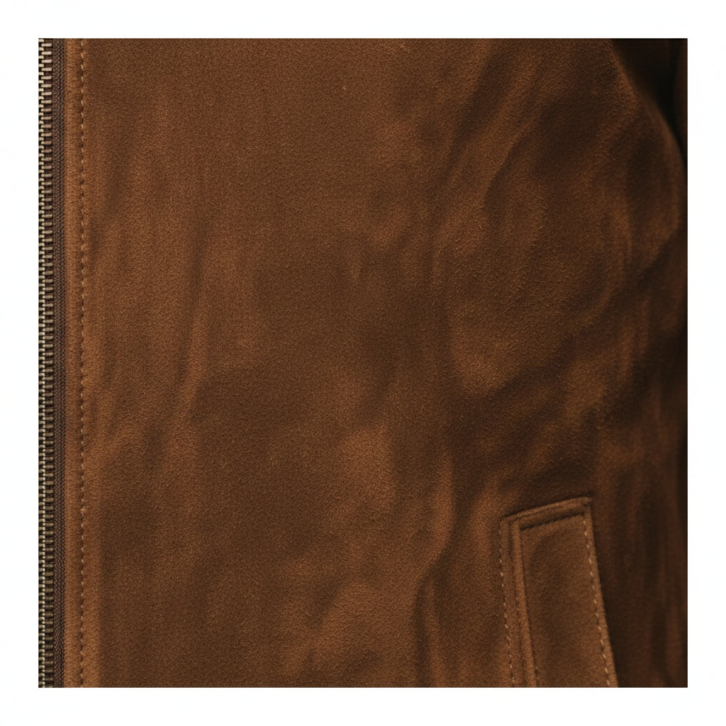 close-up-leather - Men's Trucker Suede Jacket, Suede Biker Jacket, Men's Casual Suede Jacket, Suede Moto Jacket