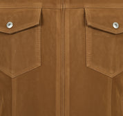 close-up-leather - Men's Trucker Suede Jacket, Suede Jacket for Men, Classic Suede Trucker Jacket, Medium Brown Suede Jacket
