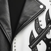 close-up-leather - Men's Two Tone Studded White Leather Biker Jacket