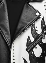 close-up-leather - Men's Two Tone Studded White Leather Biker Jacket