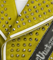 close-up-leather - New Punk green Brando Studded Spikes Rock Moto biker Leather Jacket