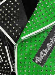 close-up-leather - Punk green Brando Studded Spikes Rock Moto biker Leather Jacket