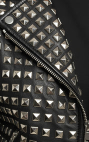 close-up-leather - Punk Handmade Women Black Leather Studded Moto Jacket, Rock Jacket
