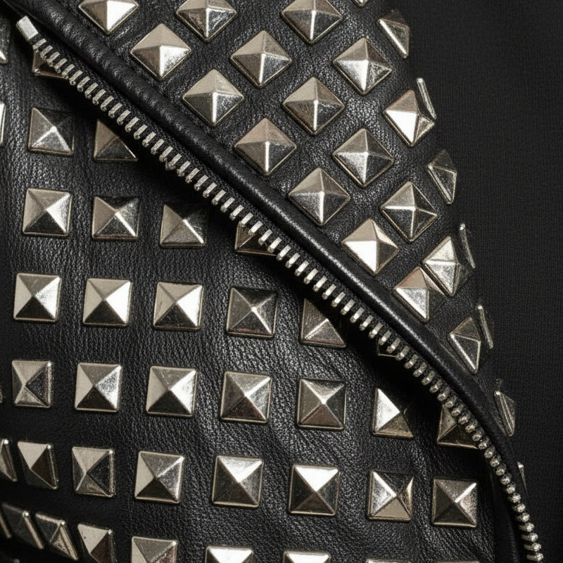 close-up-leather - Punk Handmade Women Black Leather Studded Moto Jacket, Rock Jacket