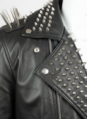 close-up-leather - Punk Men Black Multi Studded With Long Spike Style Biker Jacket
