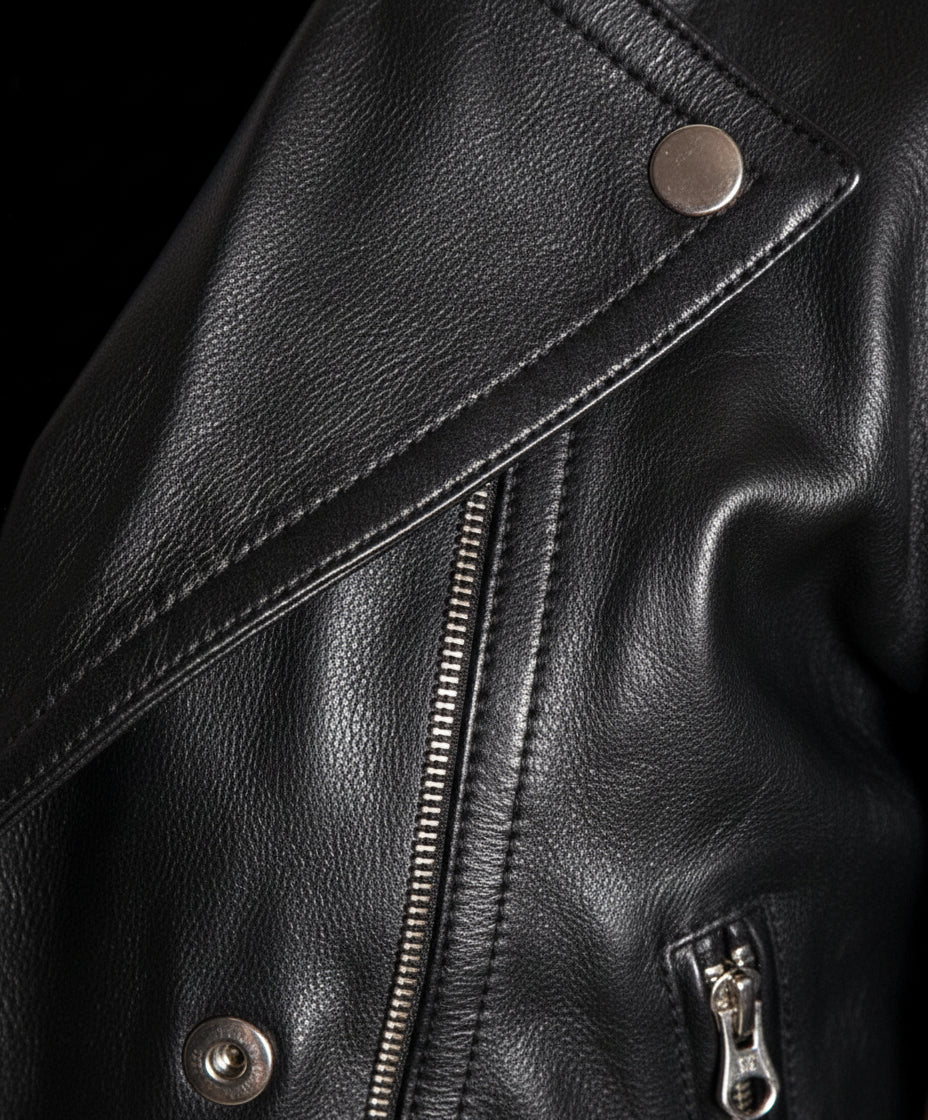 close-up-leather - Punk Men Silver Studded Long Spiked Jacket Leather Black Rock Style Jacket