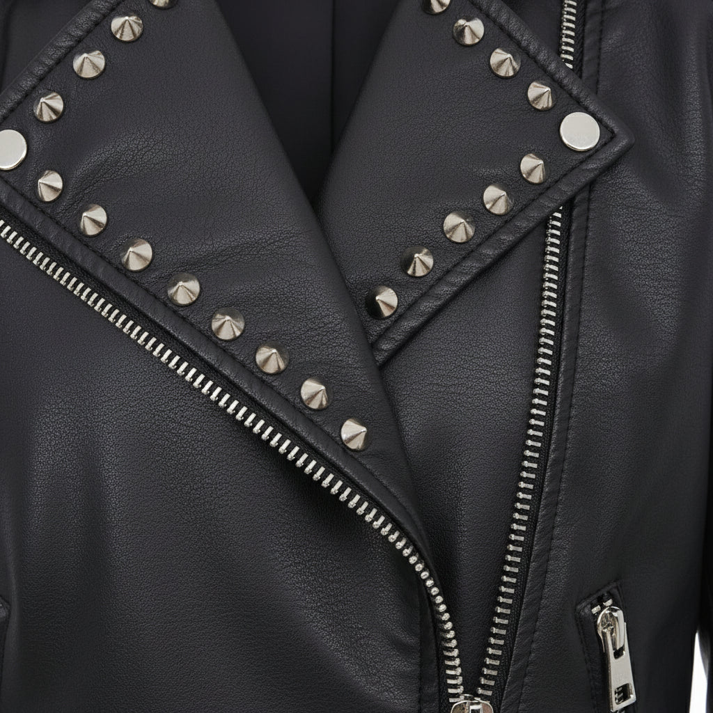 close-up-leather - Punk New Women Style Short Studded Leather Jacket, Fashion Jacket for Women