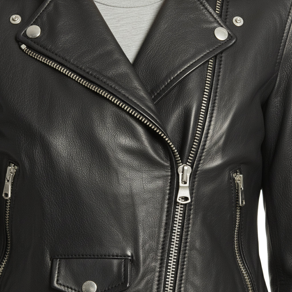 close-up-leather - Women black Biker leather Jacket, Sheepskin Belted jacket for women