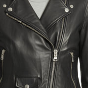 close-up-leather - Women black Biker leather Jacket, Sheepskin Belted jacket for women