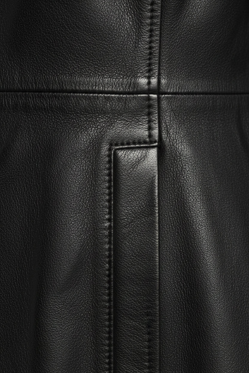 close-up-leather - Women Black Color Genuine Lamb Skin Walking Coat, Black Long Coat