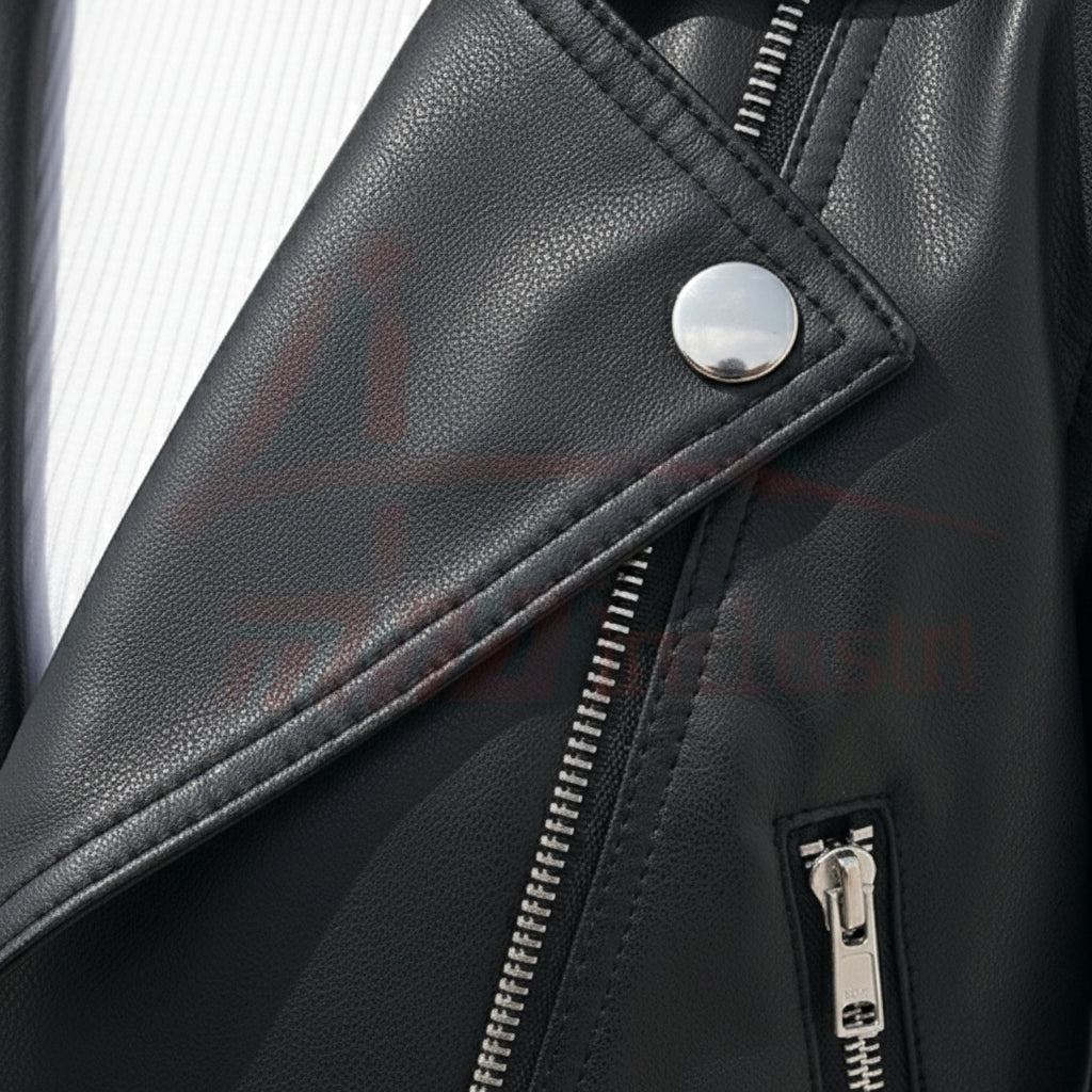 close-up-leather - Women Black Leather Cropped Biker Jacket, Chic fashion cropped jacket