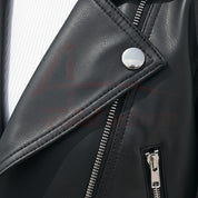close-up-leather - Women Black Leather Cropped Biker Jacket, Chic fashion cropped jacket