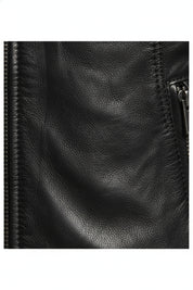 close-up-leather - Women Black Removable Hooded Black Leather Jacket, Biker Style Jacket