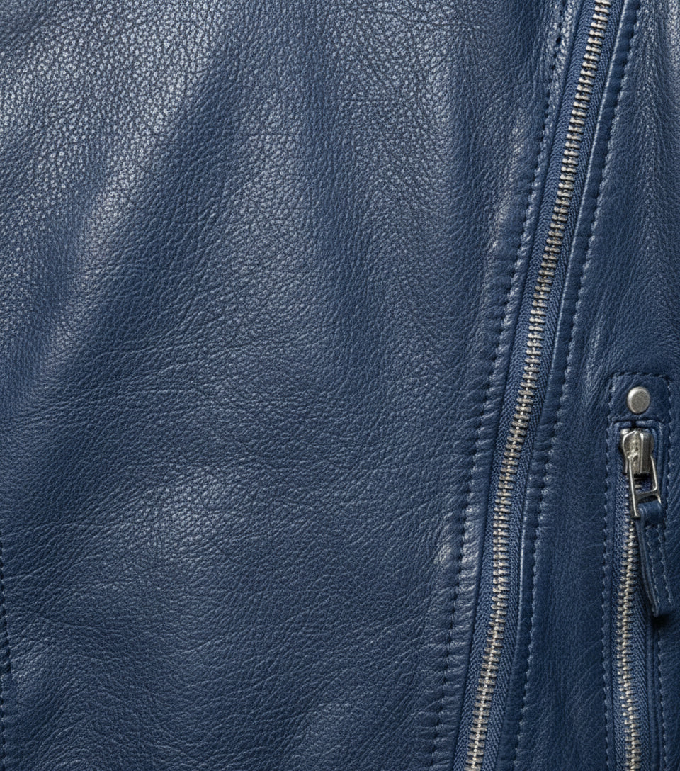 close-up-leather - Women Blue Leather Slimfit Biker Fashion Jacket, Party Jacket for Women