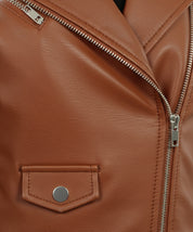 close-up-leather - Women brown leather cropped biker jacket, Cropped Belted Fashion Jacket