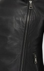 close-up-leather - Women's Asymmetrical Moto Leather Jacket, Leather Hooded Jacket, Women's Biker Jacket, Women's Motorcycle Jacket