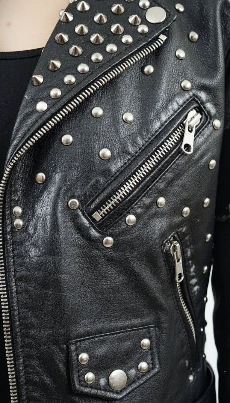 close-up-leather - Women's Biker Leather Jacket, Custom Moto Jacket, Handmade Leather Jacket, Punk Style Biker Jacket